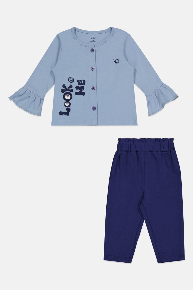 POPEES Toddlers Girl 2 Pieces Embroidered Top And Pants Set, Multicolor - Image 2