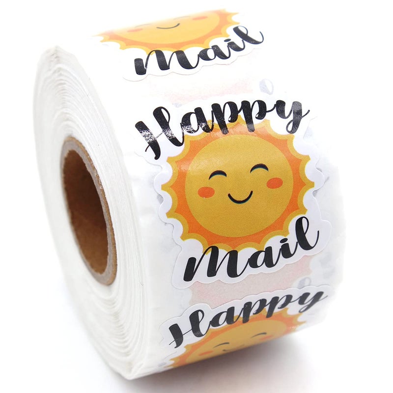 Littlefa 15 Happy Mail with Sun Design StickersBakeries StickerHandmade StickersSmall Business StickerGift Bags Packaging 500 PCS