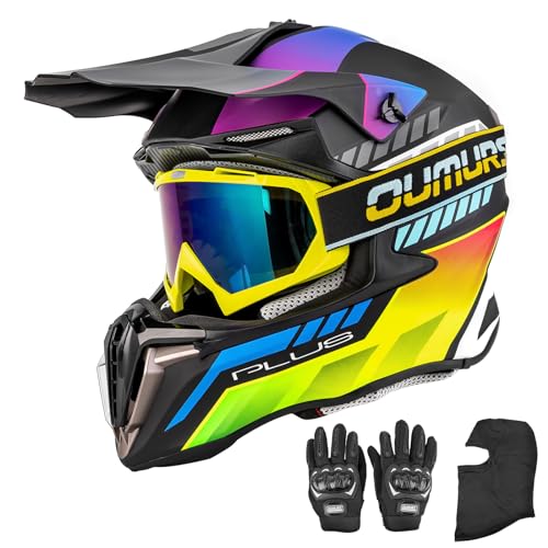 OUMURS Adult ATV Dirt Bike Helmet with Gloves  Mask Adjustable Sun Visor Motorcycle Adult Helmet OffRoad Motocross Downhill Moped MX for UnisexAdultMutiple Black M