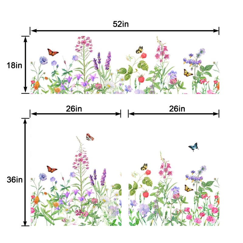 TQFZP Spring Summer Flowers Butterfly Kitchen Curtains Short and Valance Set Watercolor Wildflowers Floral Fabric Curtain Drapes Cafe Curtains Valance for Home Decor - Image 3