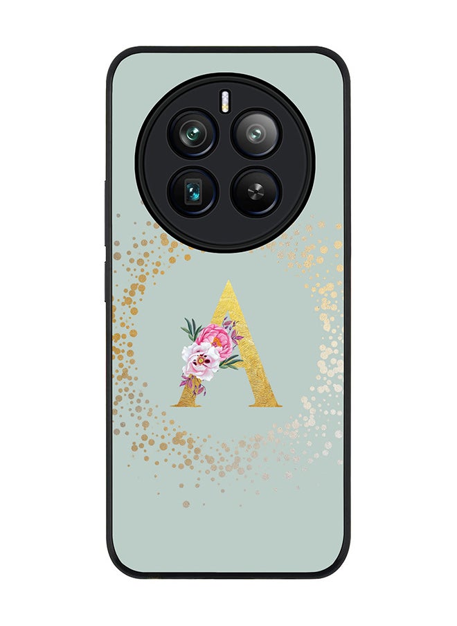 Stylizedd Rugged Black edge case for Realme 12 Pro / Realme 12 Pro Plus 5G, Custom Monogram Initial Letter Floral Pattern Alphabet-A (Light Grey)  - Image 1