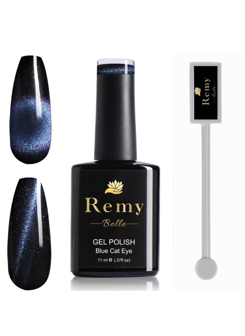 Remy Belle Gel Nail Polish Cat Eye Blue with Magnet Stick 11ml Requires Curing Under UV LED Lamp and a Dark Base To Obtain Effect Pictured  - Image 1