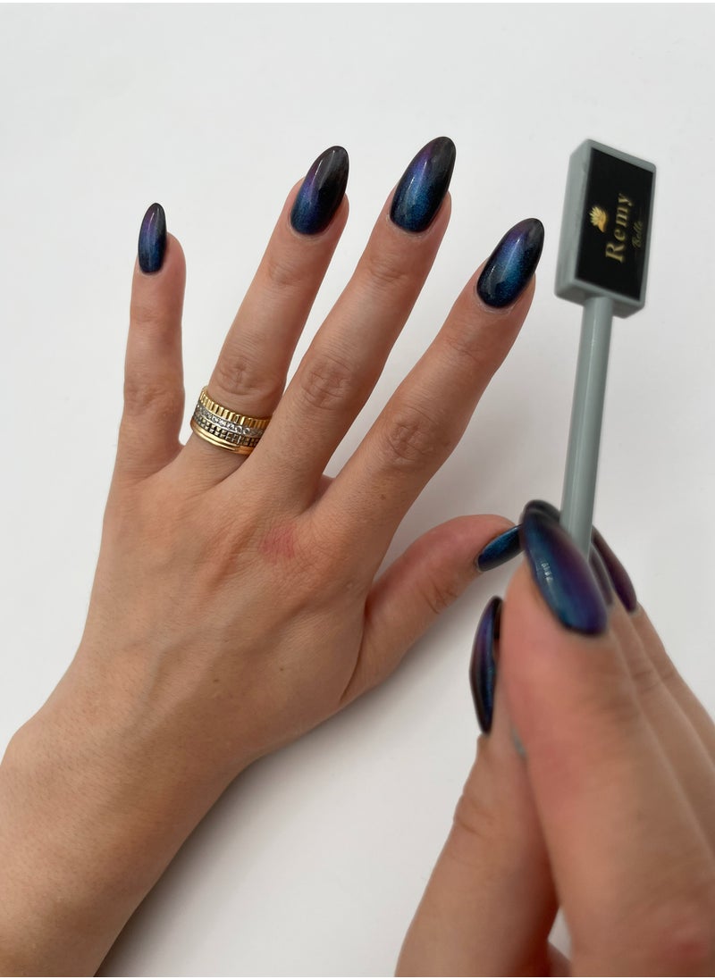 Remy Belle - Gel Nail Polish Cat Eye Blue with Magnet Stick 11ml Requires Curing Under UV LED Lamp and a Dark Base To Obtain Effect Pictured - Image 1