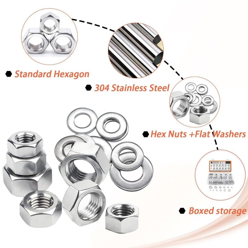 GENERASIS طقم مسامير سداسية وم washers متنوعة، مجموعة مسامير و washers بحجم 6 (M3 M4 M5 M6 M8 M10) من الفولاذ المقاوم للصدأ 304 لمسامير البراغي (240 قطعة مجموعة صغيرة) - Image 2