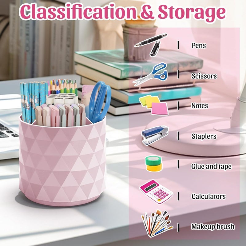 minimaliving Desk Organizer, Sparkling Pink Diamond-like 360° Rotating Office Desk Accessories, 5 Compartment Storage Box Caddy for Office, School, Home, Art Supply - Image 5