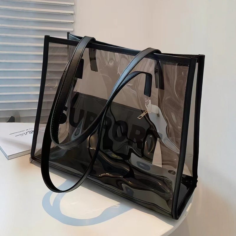 حقيبة توت PVC للنساء 2025 بطباعة حروف حقيبة كتف جيلي - Image 1
