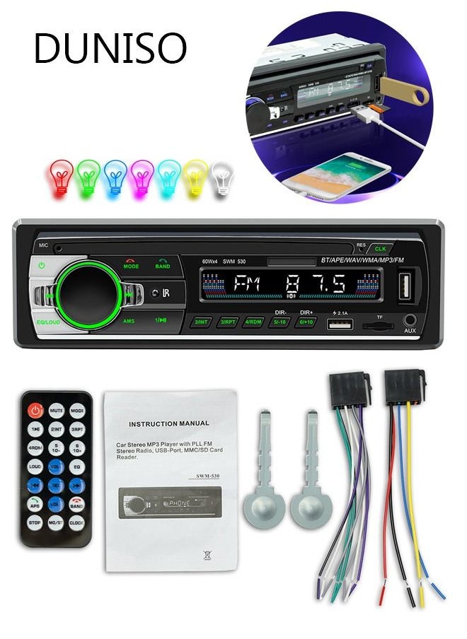DUNISO - Multifunctional Vehicle MP3 Player Bluetooth Hands Free Calling & Music Streaming AM/FM Radio USB Playback & Charging With 7 Colors Light - Image 1