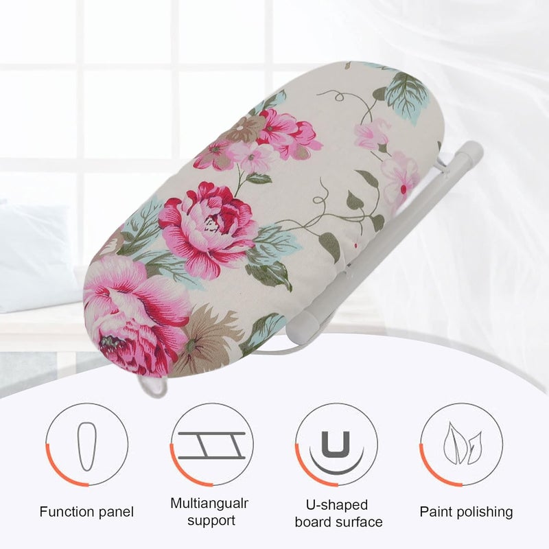 Focket Small Tabletop Ironing Board 10in Portable Ironing Board with Folding Legs Cotton Cover Stable Countertop Ironing Board for Sewing Craft Room Dorm Home Travel Peony Flower - Image 3