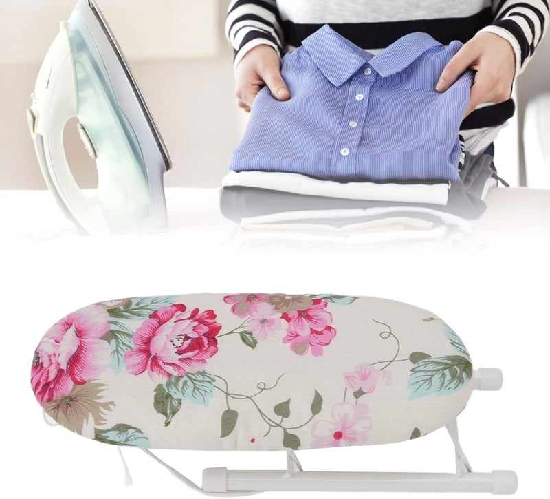 Focket Small Tabletop Ironing Board 10in Portable Ironing Board with Folding Legs Cotton Cover Stable Countertop Ironing Board for Sewing Craft Room Dorm Home Travel Peony Flower - Image 4