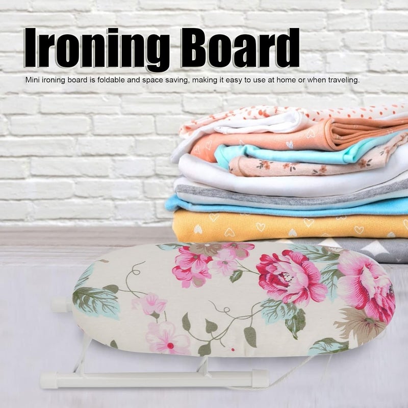 Focket Small Tabletop Ironing Board 10in Portable Ironing Board with Folding Legs Cotton Cover Stable Countertop Ironing Board for Sewing Craft Room Dorm Home Travel Peony Flower - Image 2