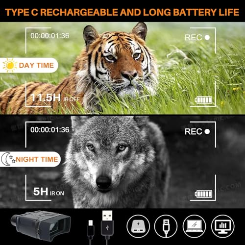 YEIPIS Night Vision Device 100% Darkness 3W 850NM 7 Level Infrared Digital Night Vision Binoculars Type-C Rechargeable 128GB Supported HD Photo & Video Recording Night Vision Device Night Hunting Farm - Image 3