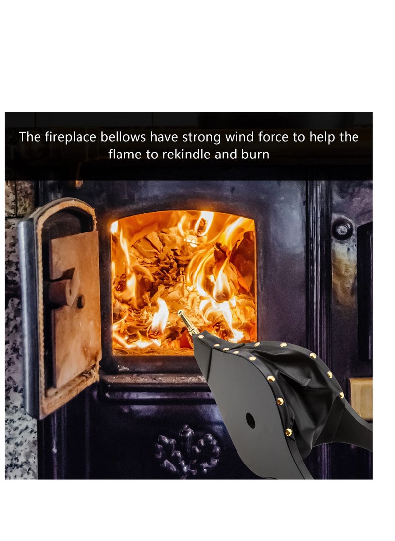 SYOSI - 17"x 7.5" Bellows,Fireplace Bellows for Fire Pit Wood Stove Camping, Fireplace Blower with Hanging Strap,Cast Nozzle Fireplace Bellows Indoor(Black,17"x 7.5") - Image 1