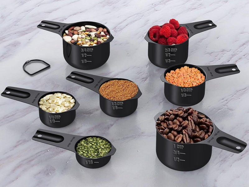 Wildone Black Measuring Cups & Spoons Set of 21 - Includes 7 Stainless Steel Nesting Measuring Cups, 8 Measuring Spoons, 1 Leveler & 5 Mini Measuring Spoons, Ideal for Dry & Liquid Ingredients - Image 4