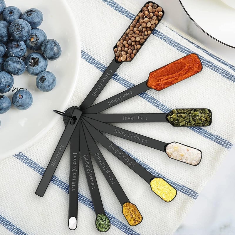 Wildone Black Measuring Cups & Spoons Set of 21 - Includes 7 Stainless Steel Nesting Measuring Cups, 8 Measuring Spoons, 1 Leveler & 5 Mini Measuring Spoons, Ideal for Dry & Liquid Ingredients - Image 5