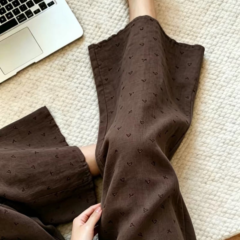 Brown Linen Flared Casual Pants 2026 Summer Retro Style - Image 1