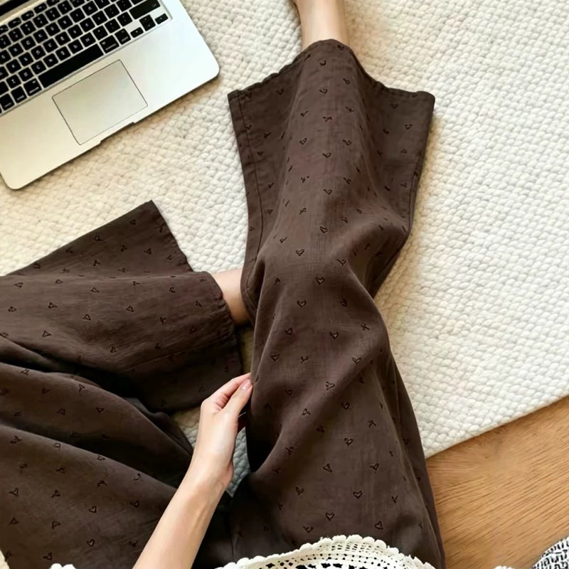 Brown Linen Flared Casual Pants 2026 Summer Retro Style - Image 2