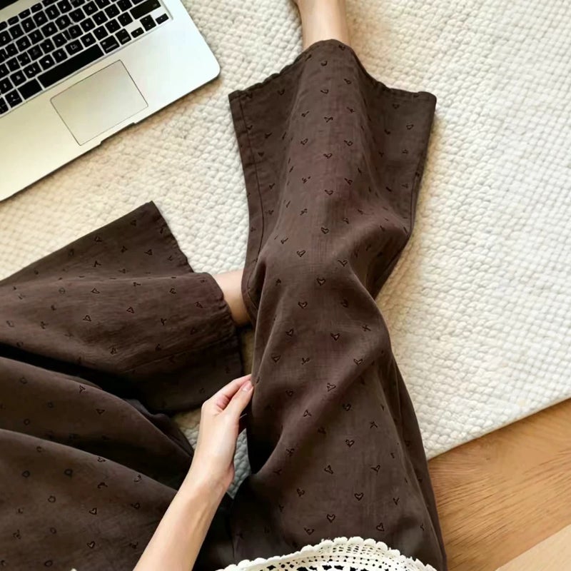 Brown Linen Flared Casual Pants 2026 Summer Retro Style - Image 4