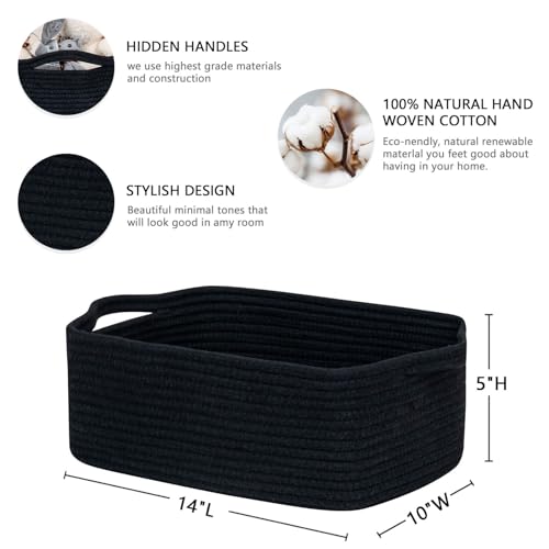 CubesLand Cute and Durable Small Cotton Rope Basket for Organizing Woven Closet Storage BinShelves Closet Storage Basket Bathroom Storage Organizer Bin Nursery Toy Basket Bin Black Basket - Image 3