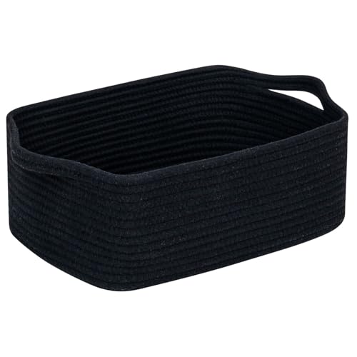 CubesLand Cute and Durable Small Cotton Rope Basket for Organizing Woven Closet Storage BinShelves Closet Storage Basket Bathroom Storage Organizer Bin Nursery Toy Basket Bin Black Basket - Image 1