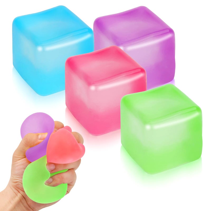 Siwarm 4 Pack Stress Cube Sensory Fidget Toys for Anxiety Stress Relief, Slow Rising Fidget Cube Squeeze Toys, Squishy Cube Filled with Thick Substance, Ice Cube Stress Balls for Adults Kids - Image 1