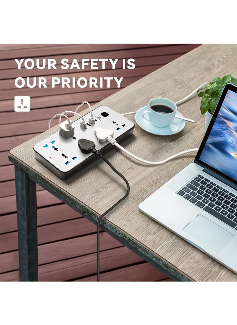Rock Pow - 2 meters Universal Extension Cord with 6 Power Socket and 3 USB + 1 PD Slots 6 Way Power Strip with USB type C PD Charging slot Extension Lead 2 meter(6S+3U+1PD 2M) - Image 1