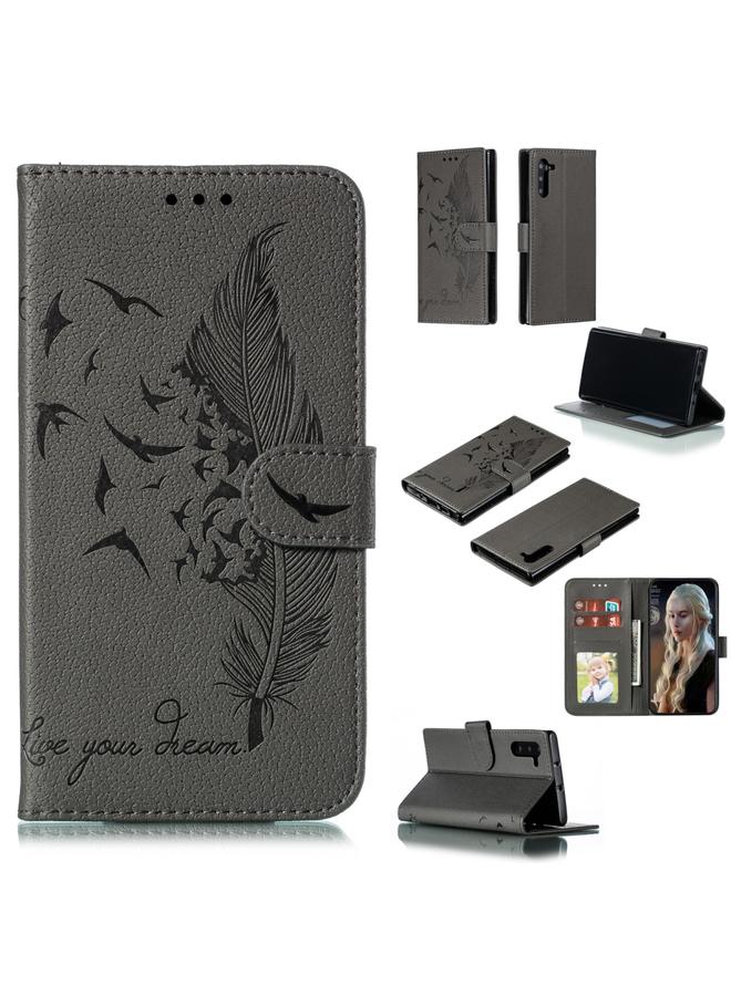 S-TOP Feather Pattern Litchi Texture Horizontal Flip Leather Case with Wallet & Holder & Card Slots For Galaxy Note 10 - Image 1