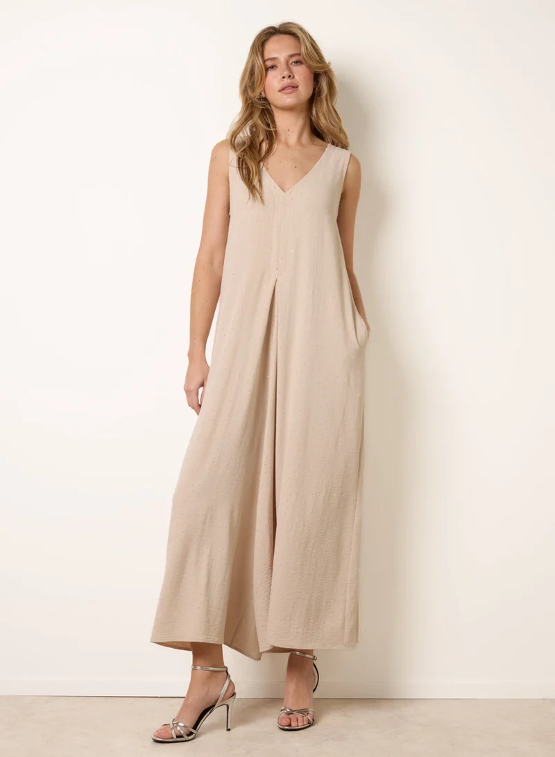 بلو فانيلا Pleat Front Diamante Jumpsuit