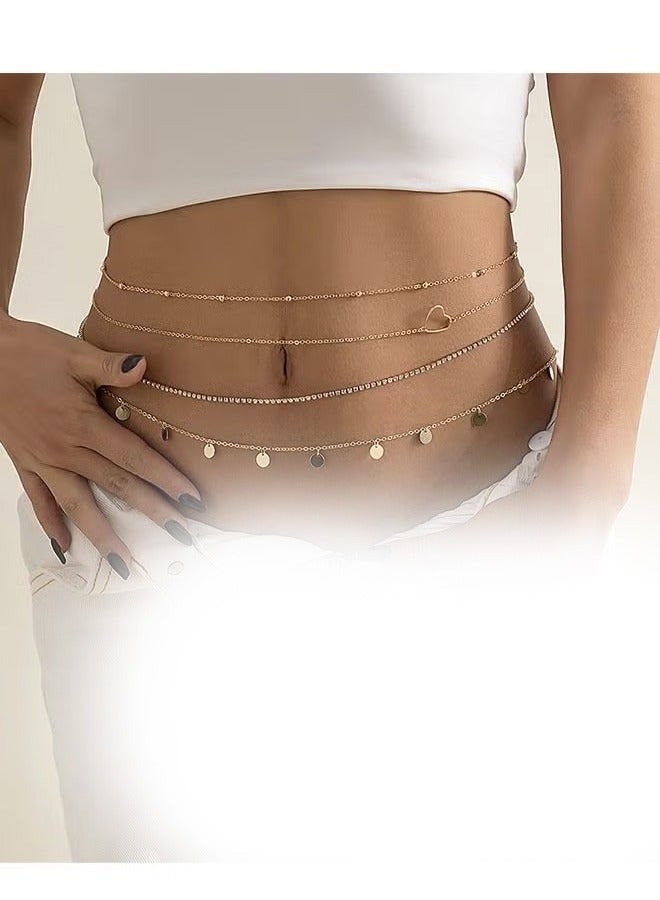 OMEVE Waist Chain Overlay Metal Chain Body Chain Peach Heart Sequin Claw Chain Water Diamond Multi layer Waist Chain - Image 4