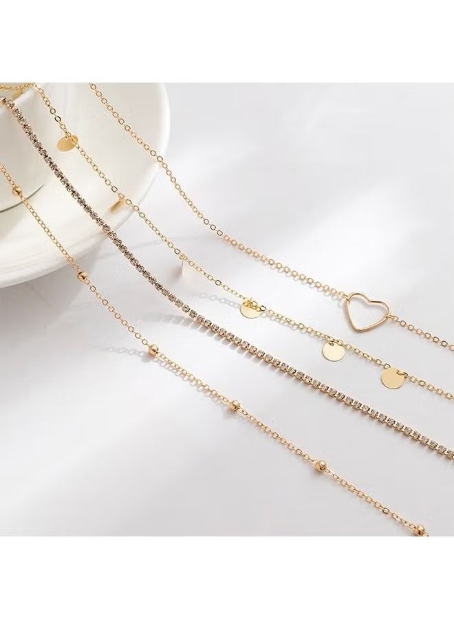 OMEVE Waist Chain Overlay Metal Chain Body Chain Peach Heart Sequin Claw Chain Water Diamond Multi layer Waist Chain - Image 2