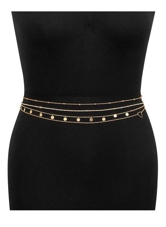 OMEVE Waist Chain Overlay Metal Chain Body Chain Peach Heart Sequin Claw Chain Water Diamond Multi layer Waist Chain - Image 5