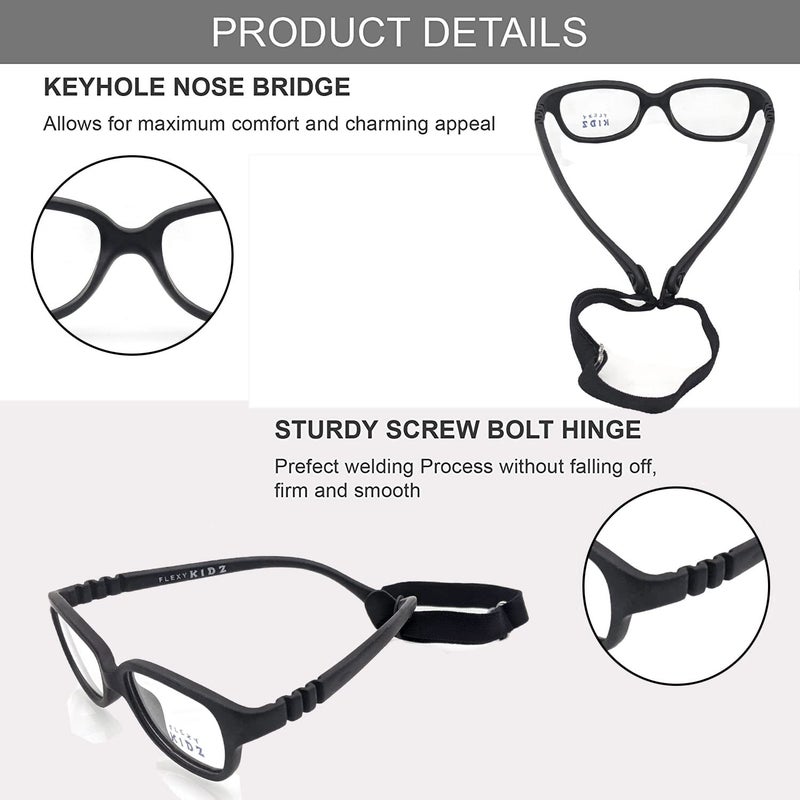 Flexi Kidz Blue Light Blocking Anti Glare Zero Power Unbreakable Eyeglasses Spectacle Frame Protection From TV Mobile Laptop Computer for Kids Girls Boys Unisex With Antislip Silicone Band - Image 5