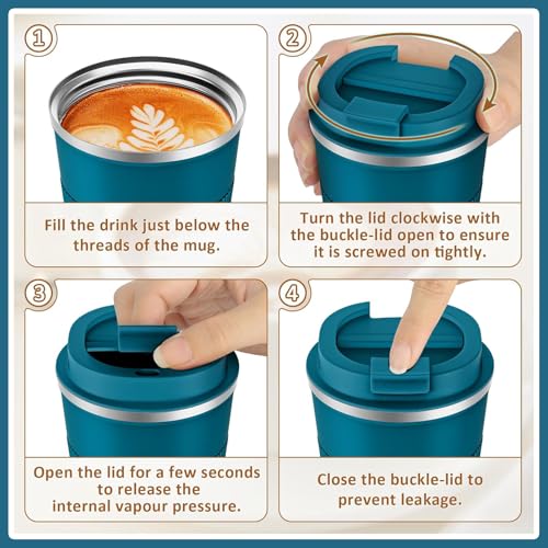 Lyrovo Insulated Travel Coffee Mug Spill Proof Leak Proof Pobtable to Go Camping Stainless Steel Coffee Tumbler Reusable Coffee Cups with Lids Thermos for Hot and Cold Drink (2nd-Navy Blue, 380ml) - Image 3