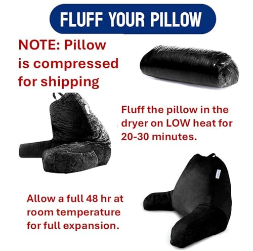 ComfortSpa Reading Pillow for Bed Adult Size, Back Rest Pillow with Arms, Pockets and Washable Cover; Use as Bed Pillows for Sitting Up in Bed for Bedrest or Relief from GERD Heartburn (Large Black) - Image 2