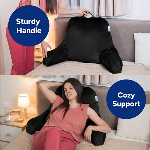 ComfortSpa Reading Pillow for Bed Adult Size, Back Rest Pillow with Arms, Pockets and Washable Cover; Use as Bed Pillows for Sitting Up in Bed for Bedrest or Relief from GERD Heartburn (Large Black) - Image 4