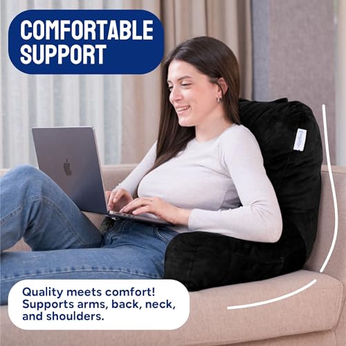 ComfortSpa Reading Pillow for Bed Adult Size, Back Rest Pillow with Arms, Pockets and Washable Cover; Use as Bed Pillows for Sitting Up in Bed for Bedrest or Relief from GERD Heartburn (Large Black) - Image 3