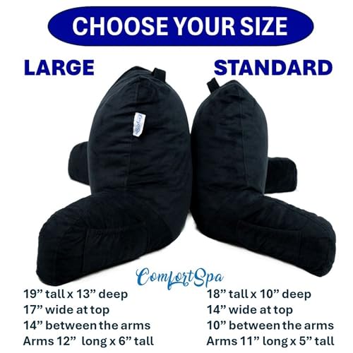 ComfortSpa Reading Pillow for Bed Adult Size, Back Rest Pillow with Arms, Pockets and Washable Cover; Use as Bed Pillows for Sitting Up in Bed for Bedrest or Relief from GERD Heartburn (Large Black) - Image 5