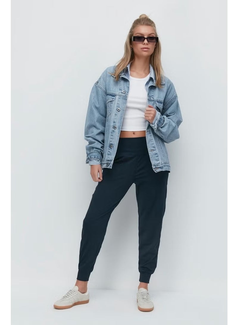 C&city High Waist Cuffed Leg Jogger Sweatpants 811 Smoked - Image 1