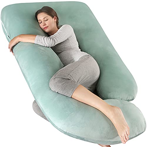 Elover Pregnancy PillowsU Shaped Full Body Maternity Pillow with Removable CoverSupport for Pregnant Women57 Inch Pregnancy Pillows for Sleeping GreenVelvet