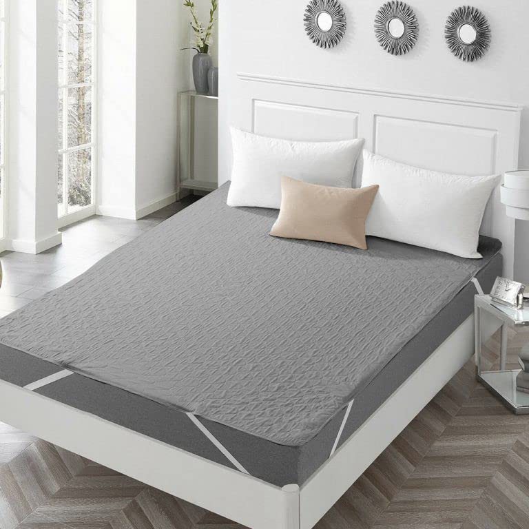 CHICERY Cotton Elastic Strap Quilted Mattress Protector Single Size Water Resistant Breathable Soft and Cool Quilted Bed Cover Elastic Straps on CornersGreySingle Size 36x78inch - Image 2