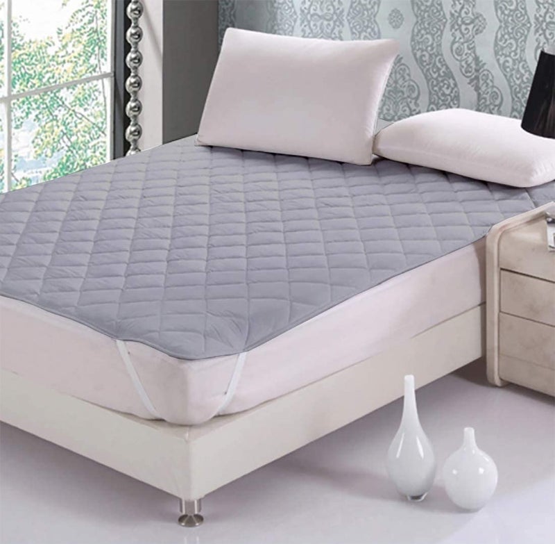 CHICERY Cotton Elastic Strap Quilted Mattress Protector Single Size Water Resistant Breathable Soft and Cool Quilted Bed Cover Elastic Straps on CornersGreySingle Size 36x78inch - Image 1