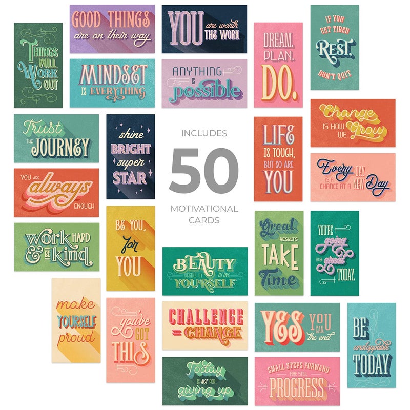 Canopy Street Vintage Word Art Mini Quote Cards / 2" x 3.5" Flat Business Card Size / 50 Uplifting Cards / 25 Small Motivational Encouragement Card Designs/Made In The USA - Image 2