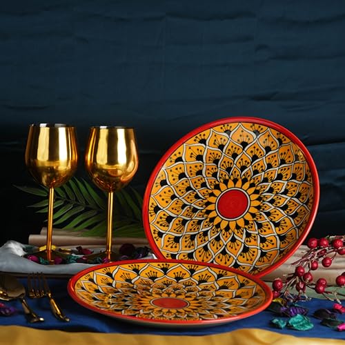 Caffeine Ceramic Handmade Stoneware Orange Morocco Quarter Plate 7”(Set of 2 Dishwasher & Microwave Safe) - Image 1