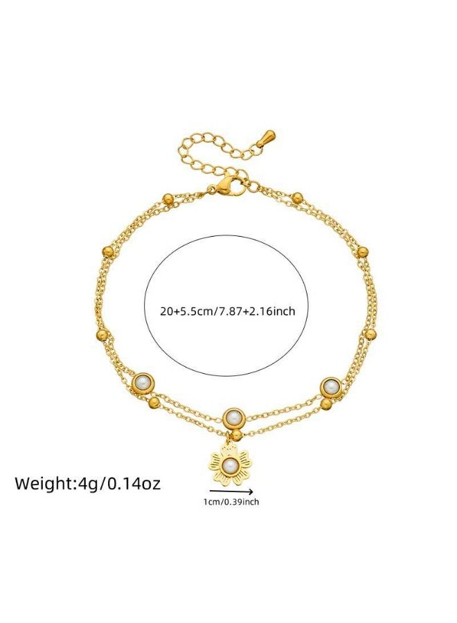 خلخال بطبقتين من قلادة زهرة اللؤلؤ المرصعة بطبقة مزدوجة عصرية ومتعددة الاستخدامات الأوروبية والأمريكية - Image 4