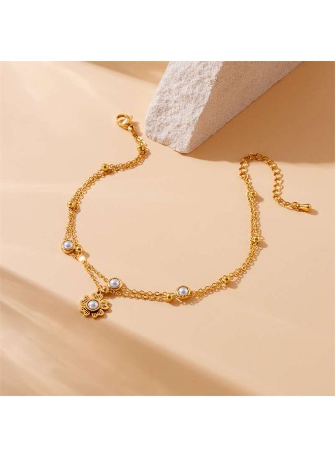 خلخال بطبقتين من قلادة زهرة اللؤلؤ المرصعة بطبقة مزدوجة عصرية ومتعددة الاستخدامات الأوروبية والأمريكية - Image 5