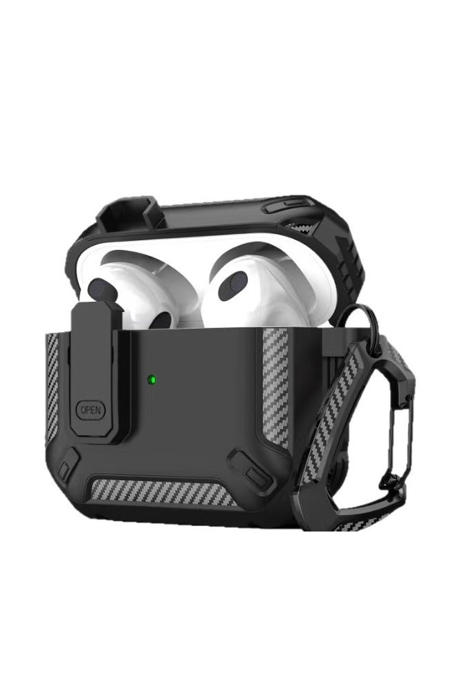 دكينج جراب ايربودز برو 3 2025 ، جراب ايربودز برو 3 مع قفل ، حافظة صلبة عسكرية متينة ومقاومة للصدمات مع سلسلة مفاتيح ، متوافقة مع ابل ايربودز برو 3 2025 (أسود) - Image 1