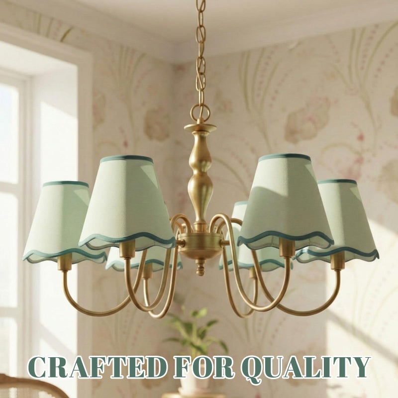VIHOSE 6 Pack Chandelier Lamp Shades Mini Scalloped Bell Shade With Petal Edges 2.9" Top x 5.9" Bottom x 5.1"High Fabric Lampshade Clip On Bulb For Table Wall Living Room Bedroom Easy Assembly (Green) - Image 4