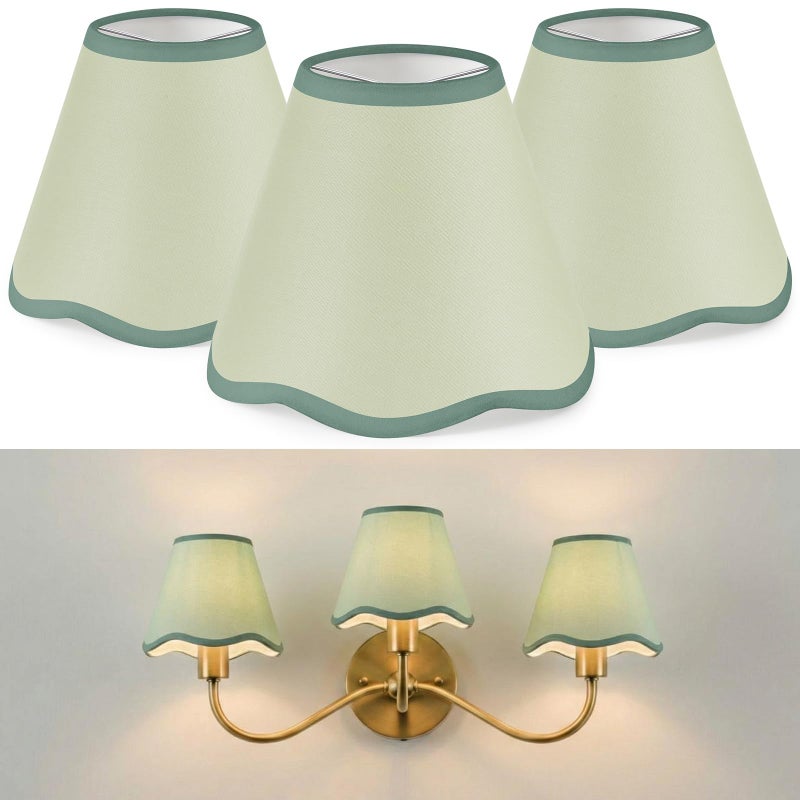 VIHOSE 6 Pack Chandelier Lamp Shades Mini Scalloped Bell Shade With Petal Edges 2.9" Top x 5.9" Bottom x 5.1"High Fabric Lampshade Clip On Bulb For Table Wall Living Room Bedroom Easy Assembly (Green) - Image 1