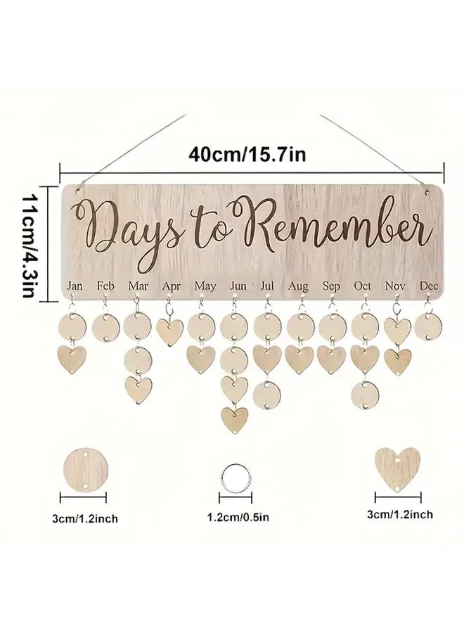 Rustic Wooden Family Birthday Reminder Board 1pc Wall Mounted Calendar with 100 Heart Tags Classic Style Ideal Gift for Mom and Grandma Perfect for Birthday and Mothers Day Decor - Image 3