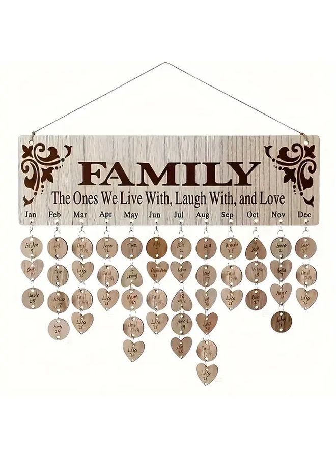 Rustic Wooden Family Birthday Reminder Board 1pc Wall Mounted Calendar with 100 Heart Tags Classic Style Ideal Gift for Mom and Grandma Perfect for Birthday and Mothers Day Decor - Image 1