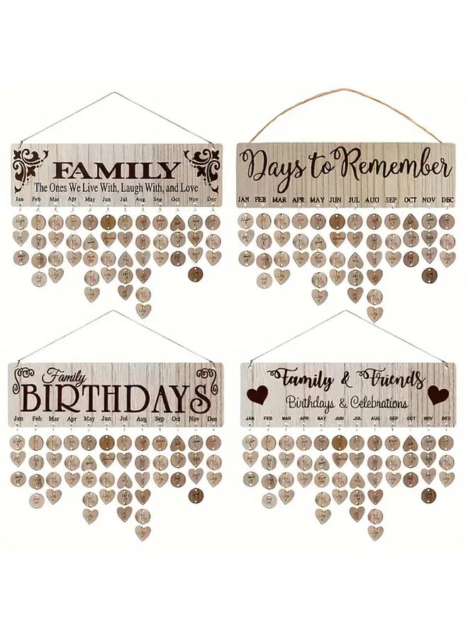 Rustic Wooden Family Birthday Reminder Board 1pc Wall Mounted Calendar with 100 Heart Tags Classic Style Ideal Gift for Mom and Grandma Perfect for Birthday and Mothers Day Decor - Image 2